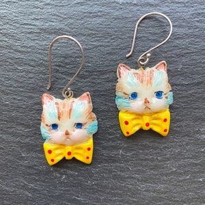 Earrings Cat Kitten Kitty Dangle Vintage Retro MCM Mid Century 60s Playful